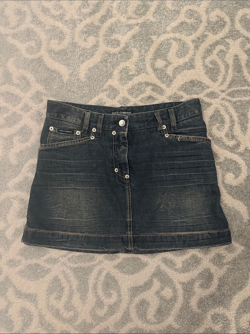 Dolce & Gabbana Washed Navy Denim Mini Skirt